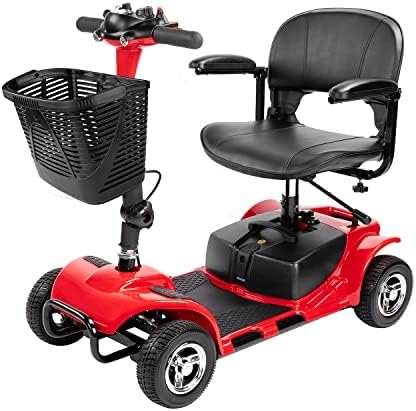 4 Wheel Mobility Scooter | Electric Power Mobile Wheelchair | Compact Travel Scooter | Extended Battery | Red