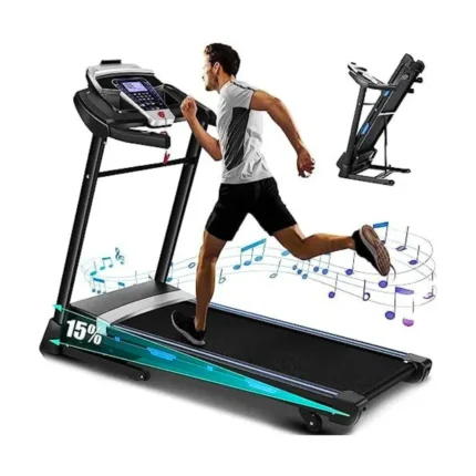 FUNMILY Folding Treadmill with 15% Auto Incline Treadmills for Home Office 300 lbs Weight Capacity 3.25HP Portable Walking Pad Foldable Treadmill App Control Jogging Running Machine with LED Display