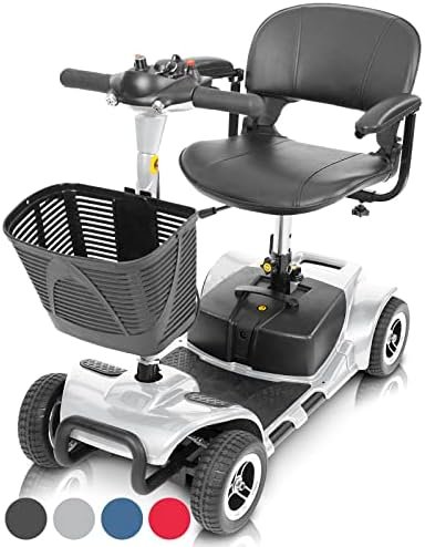 Vive 4 Wheel Mobility Scooter - Electric Powered Wheelchair Device - Compact Heavy Duty Mobile for Travel, Adults, Elderly - Long Range Power Extended Battery with Charger and Basket Included